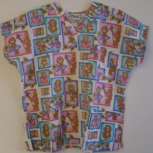 Bears Cats Dogs Scrub Top Scrubs Size Large